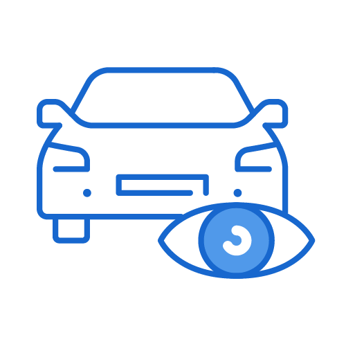 A simple icon of a car with an eye overlay